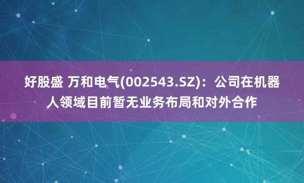 好股盛 万和电气(002543.SZ)：公司在机器人领域目前暂无业务布局和对外合作