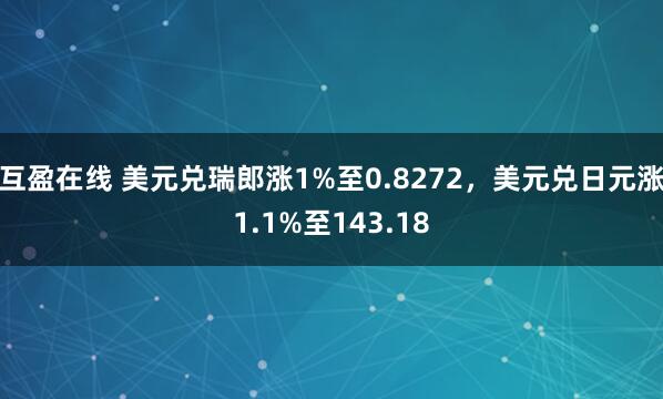 互盈在线 美元兑瑞郎涨1%至0.8272，美元兑日元涨1.1%至143.18